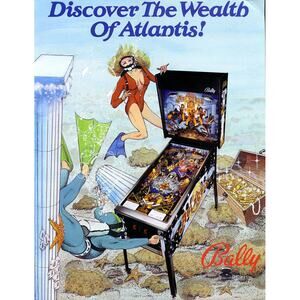 Atlantis Pinball FLYER Original 1989 NOS Game Art Lost City Fantasy Vintage